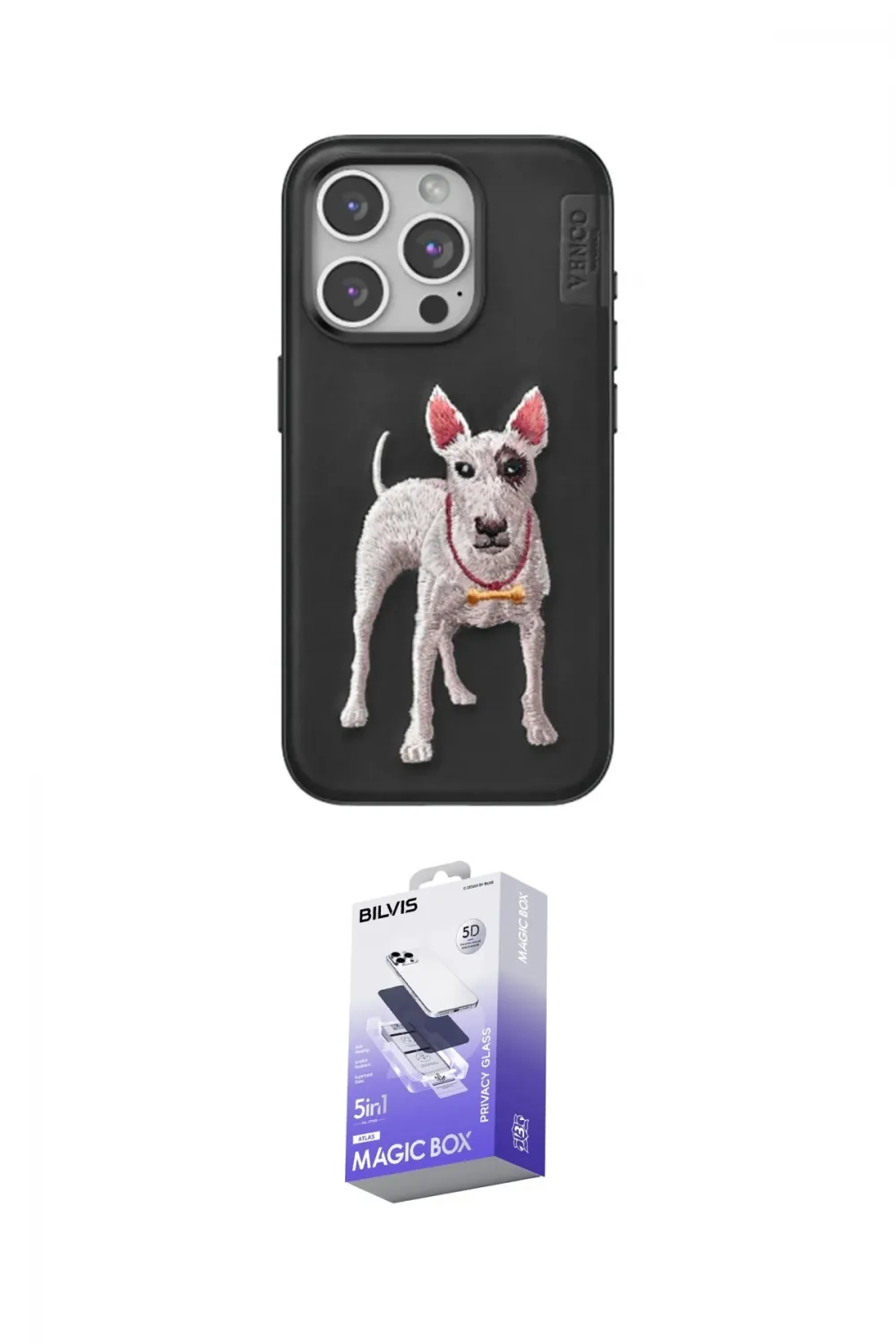 ieg™ iPhone 15 Pro Max Kılıf Nova Form Koleksiyonu - Siyah Bilvis 5in1 5D Magic Hayalet Cam Ekran Koruyucu