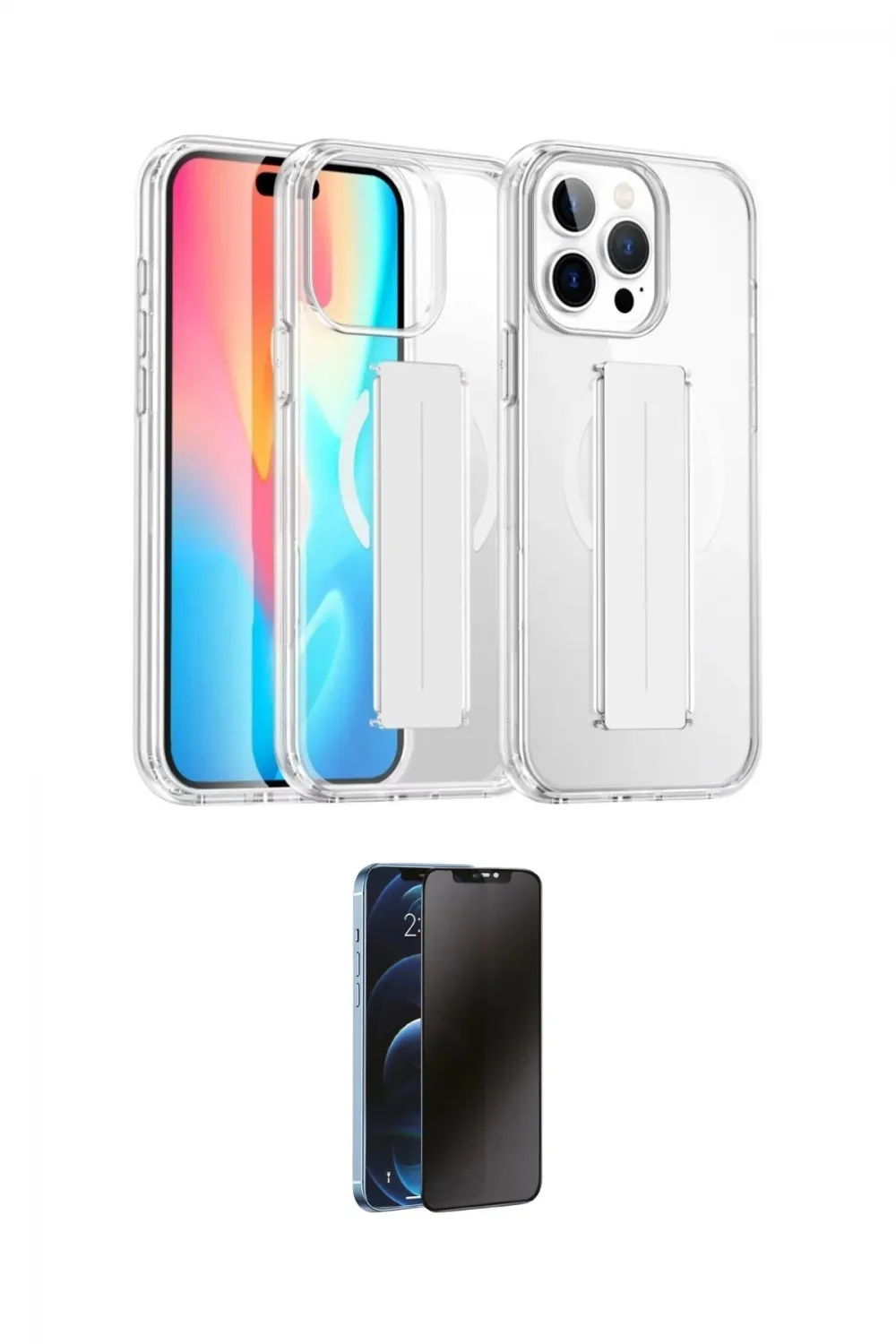 ieg™ iPhone 15 Pro Max Kılıf Nova Işık Koleksiyonu - Siyah 3D Antistatik Hayalet Cam Ekran Koruyucu