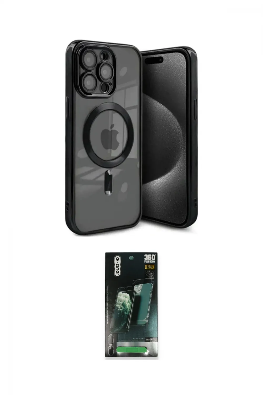 ieg™ iPhone 15 Pro Max Kılıf Nova Işık Özel Seri - Siyah 360 Mat Full Body Arka Koruyucu