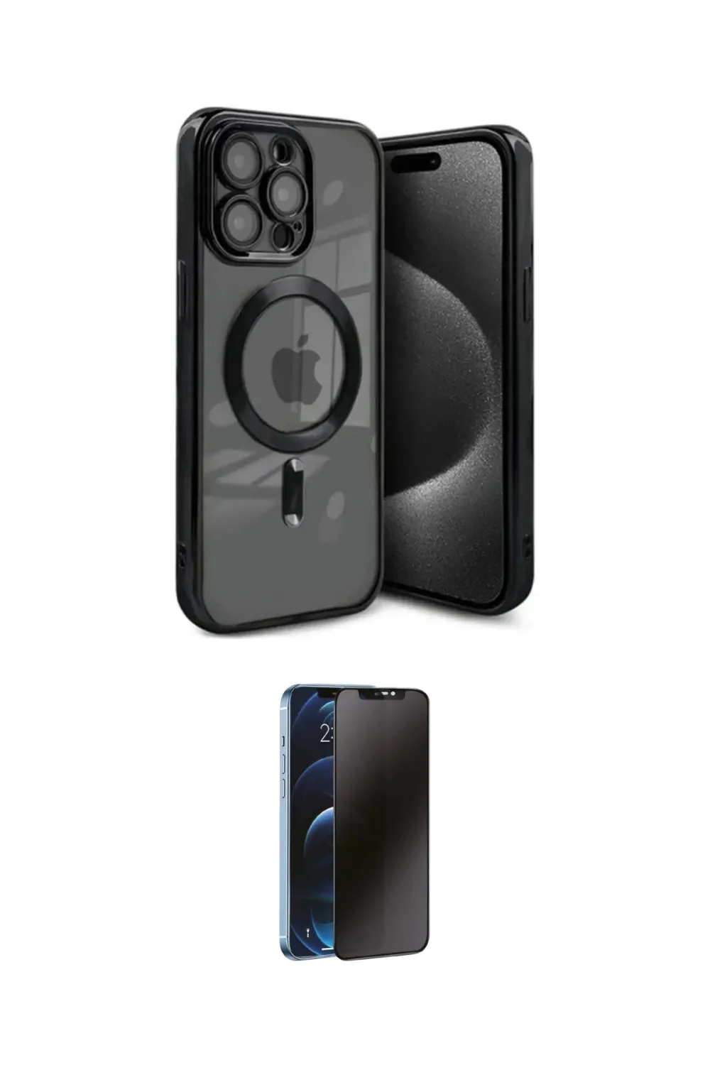 ieg™ iPhone 15 Pro Max Kılıf Nova Işık Özel Seri - Siyah 3D Antistatik Hayalet Cam Ekran Koruyucu