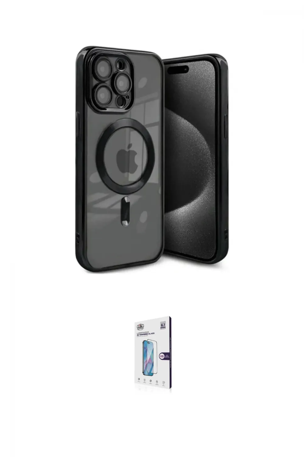 ieg™ iPhone 15 Pro Max Kılıf Nova Işık Özel Seri - Siyah Bilvis 0.18mm Plus Cam Ekran Koruyucu