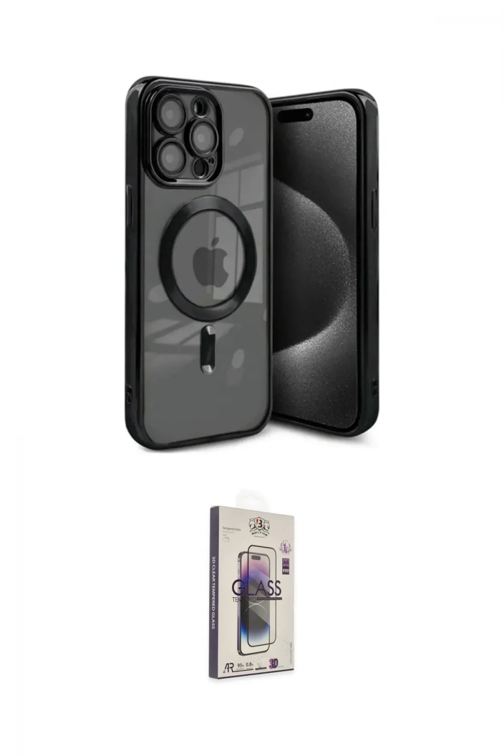 ieg™ iPhone 15 Pro Max Kılıf Nova Işık Özel Seri - Siyah Bilvis 3D Cam Ekran Koruyucu