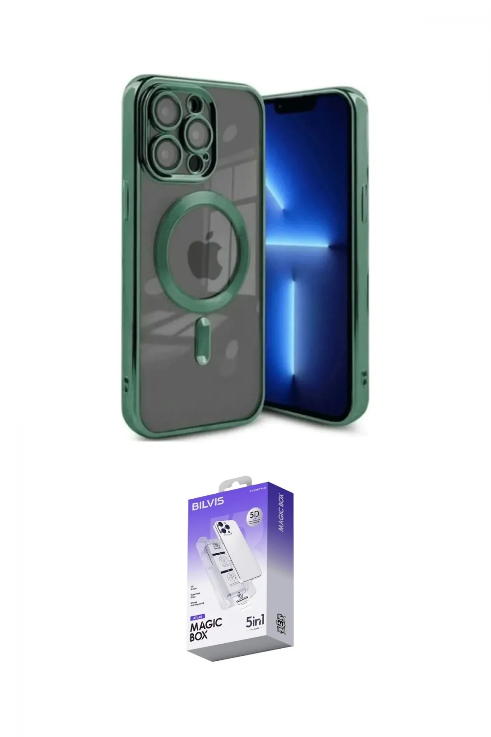 ieg™ iPhone 15 Pro Max Kılıf Nova Işık Özel Seri - Siyah Bilvis 5in1 3D Magic Cam Ekran Koruyucu