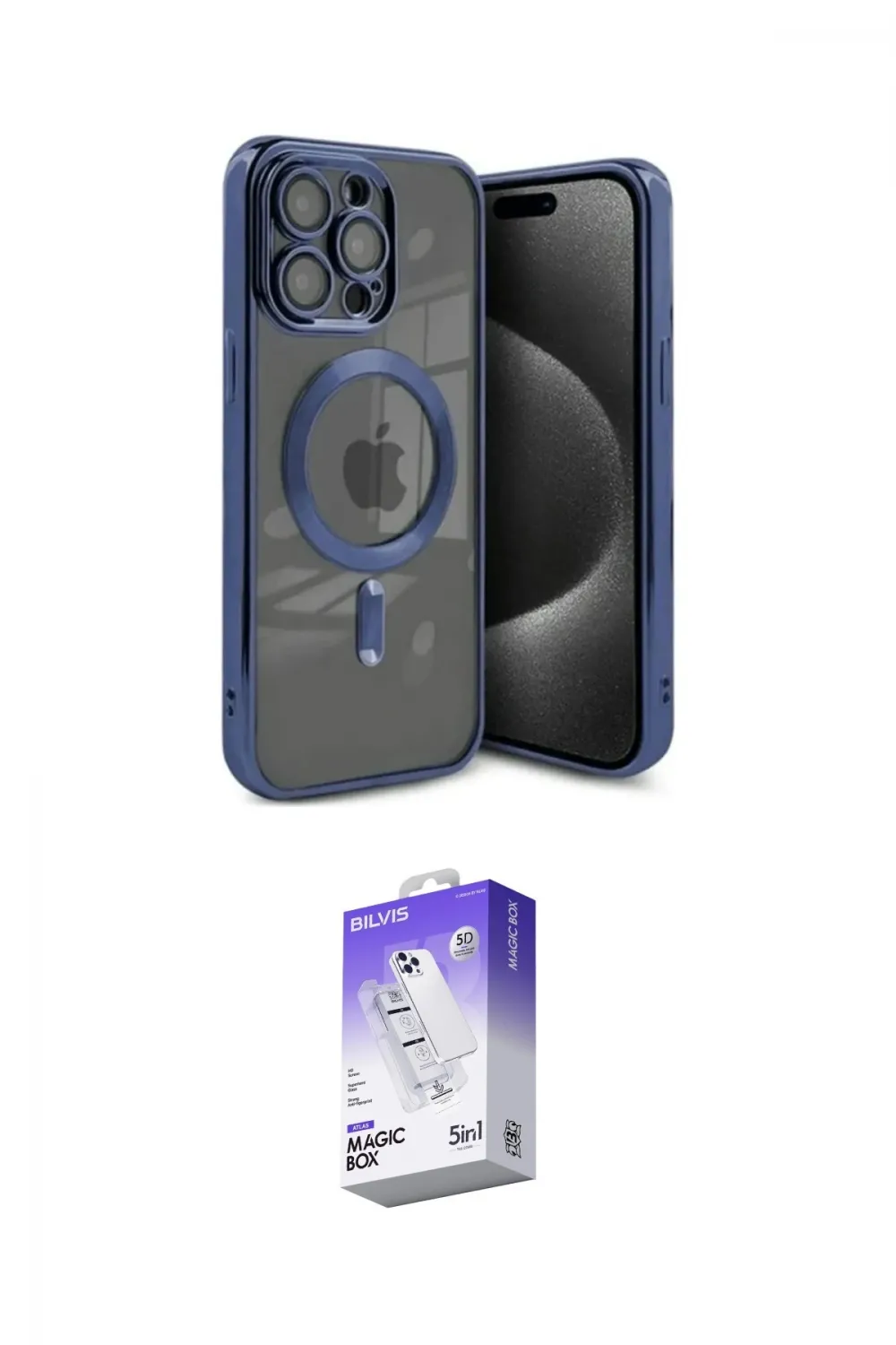ieg™ iPhone 15 Pro Max Kılıf Nova Işık Özel Seri - Siyah Bilvis 5in1 3D Magic Cam Ekran Koruyucu