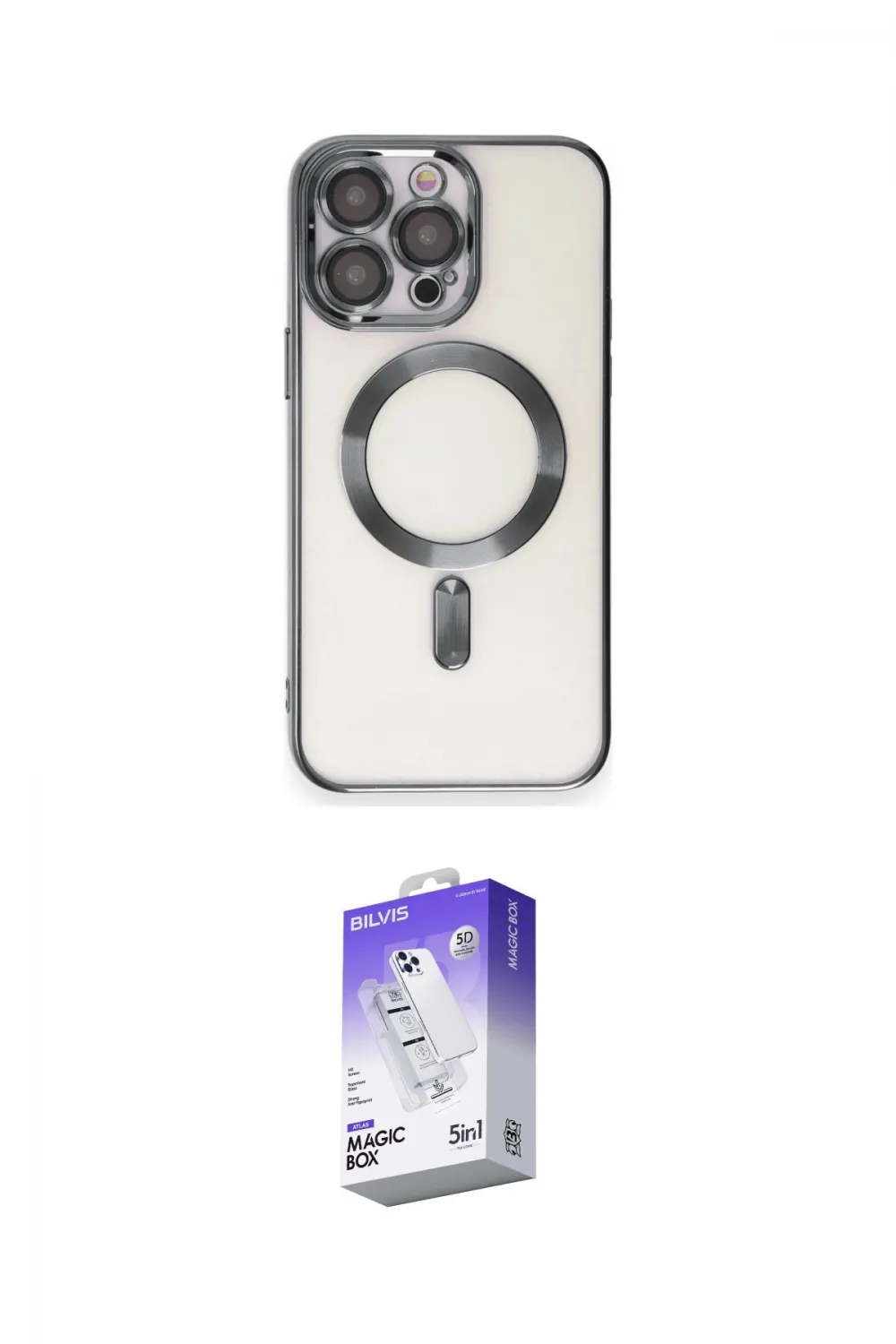 ieg™ iPhone 15 Pro Max Kılıf Nova Işık Özel Seri - Siyah Bilvis 5in1 3D Magic Cam Ekran Koruyucu