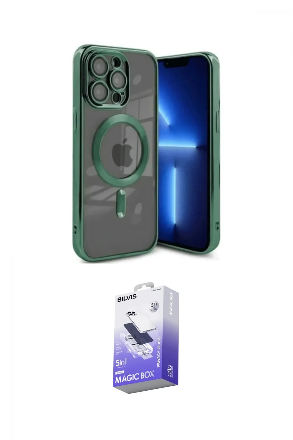 ieg™ iPhone 15 Pro Max Kılıf Nova Işık Özel Seri - Siyah Bilvis 5in1 5D Magic Hayalet Cam Ekran Koruyucu