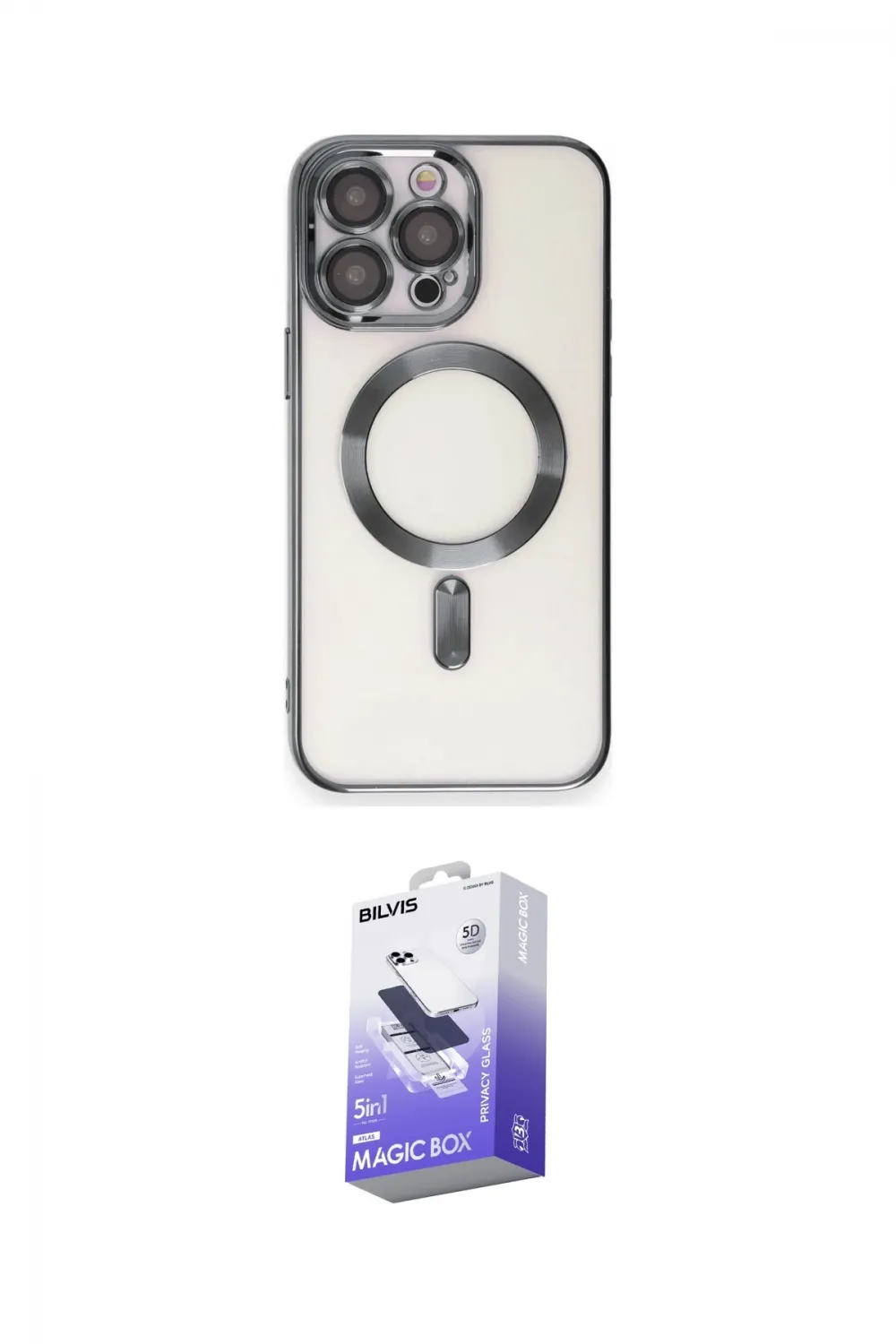 ieg™ iPhone 15 Pro Max Kılıf Nova Işık Özel Seri - Siyah Bilvis 5in1 5D Magic Hayalet Cam Ekran Koruyucu