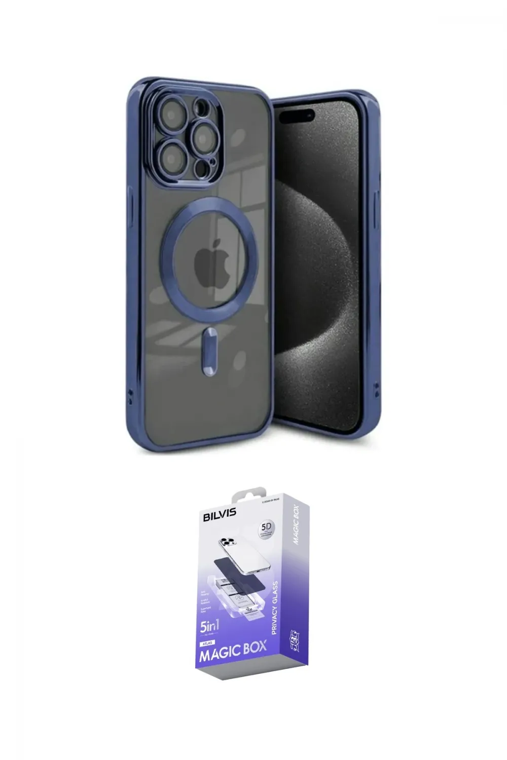 ieg™ iPhone 15 Pro Max Kılıf Nova Işık Özel Seri - Siyah Bilvis 5in1 5D Magic Hayalet Cam Ekran Koruyucu