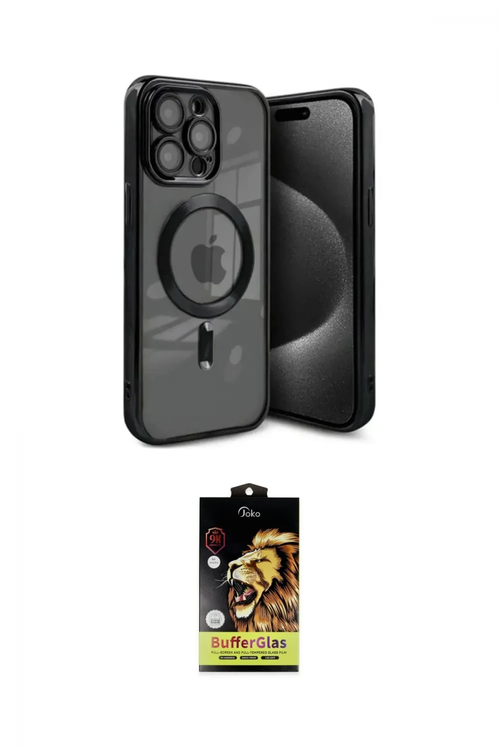 ieg™ iPhone 15 Pro Max Kılıf Nova Işık Özel Seri - Siyah Buffer Cam Ekran Koruyucu
