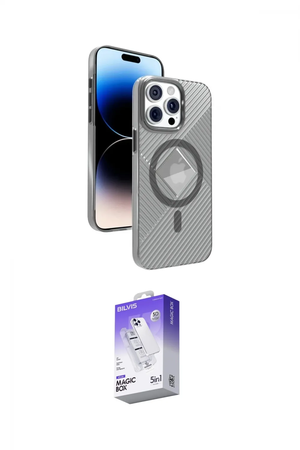 ieg™ iPhone 15 Pro Max Kılıf Nova Modern Prime - Siyah Bilvis 5in1 3D Magic Cam Ekran Koruyucu