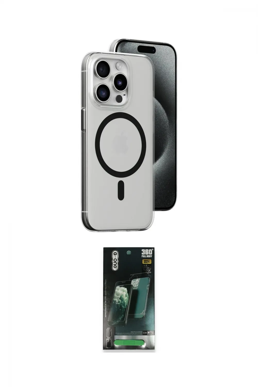 ieg™ iPhone 15 Pro Max Kılıf Odak Form Özel Seri - Şeffaf 360 Full Body Arka Koruyucu
