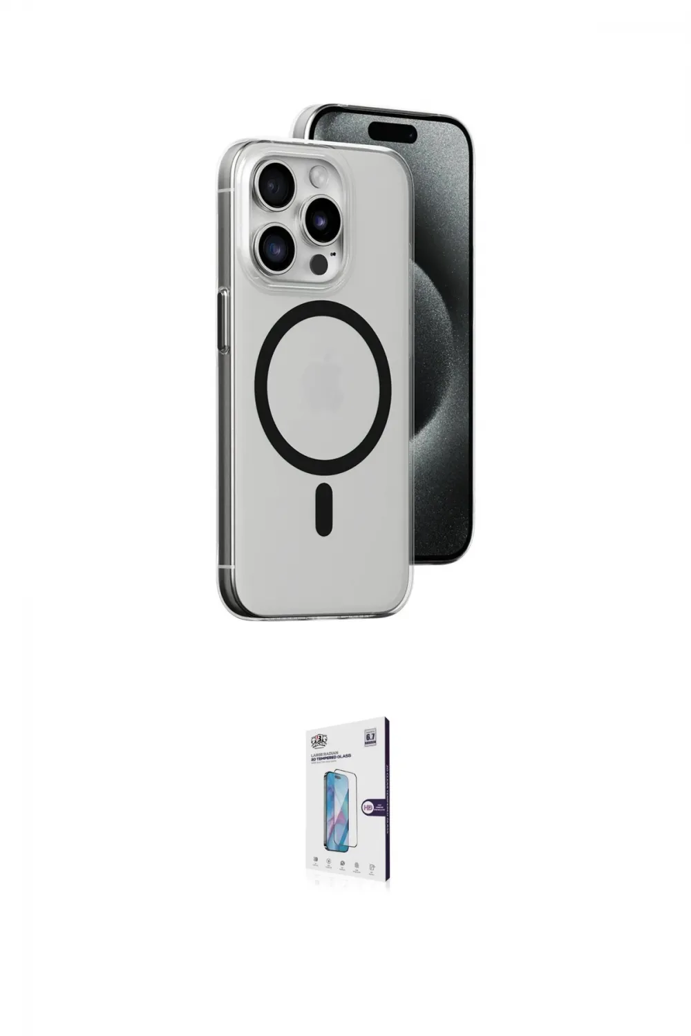 ieg™ iPhone 15 Pro Max Kılıf Odak Form Özel Seri - Siyah Bilvis 0.18mm Plus Cam Ekran Koruyucu