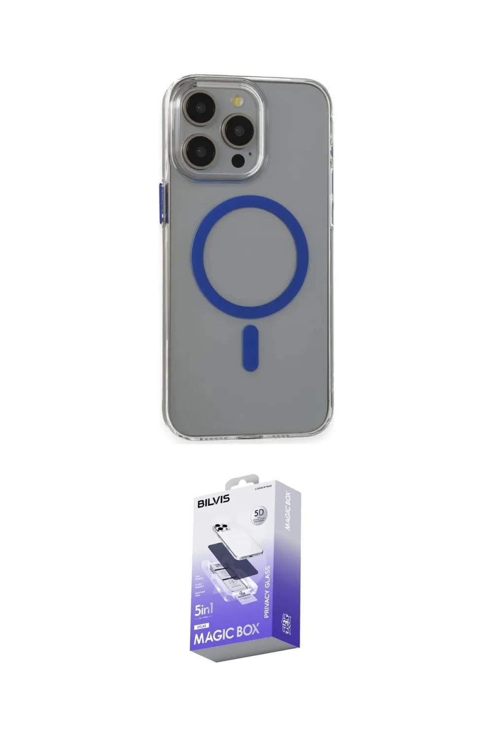 ieg™ iPhone 15 Pro Max Kılıf Odak Form Özel Seri - Siyah Bilvis 5in1 5D Magic Hayalet Cam Ekran Koruyucu