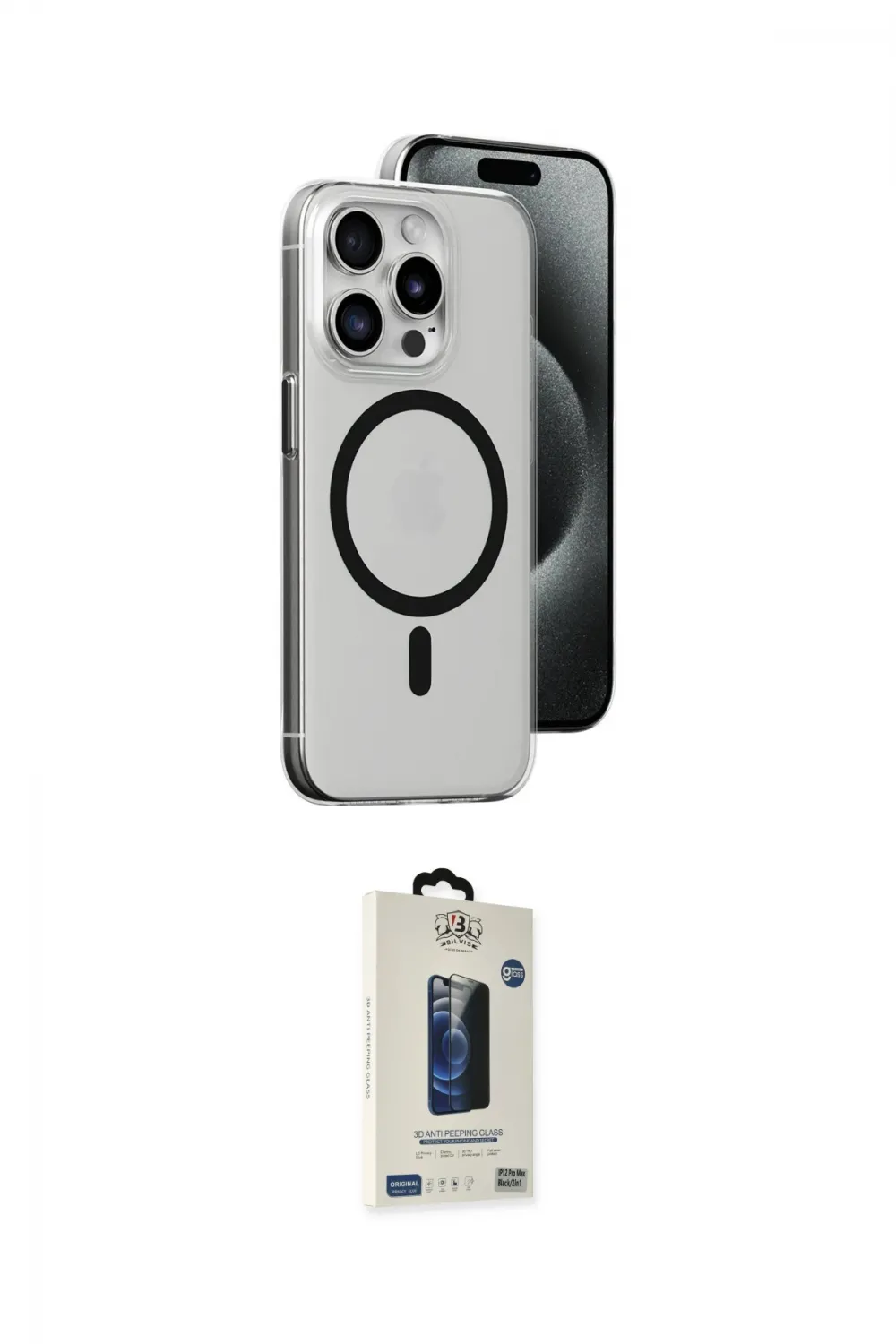 ieg™ iPhone 15 Pro Max Kılıf Odak Form Özel Seri - Siyah Bilvis Hayalet Cam Ekran Koruyucu