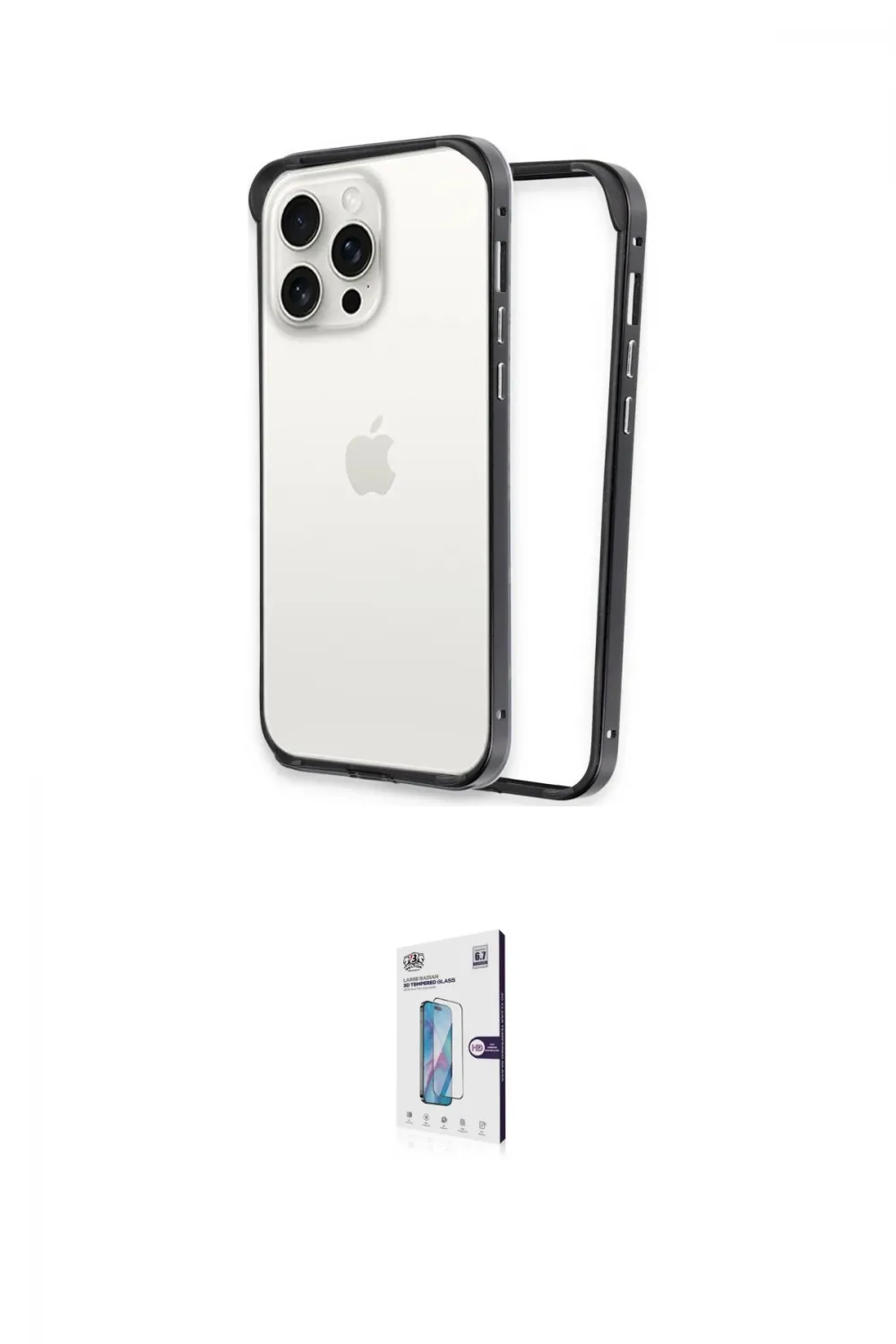 ieg™ iPhone 15 Pro Max Kılıf Pusula Asil Koleksiyonu - Siyah Bilvis 0.18mm Plus Cam Ekran Koruyucu