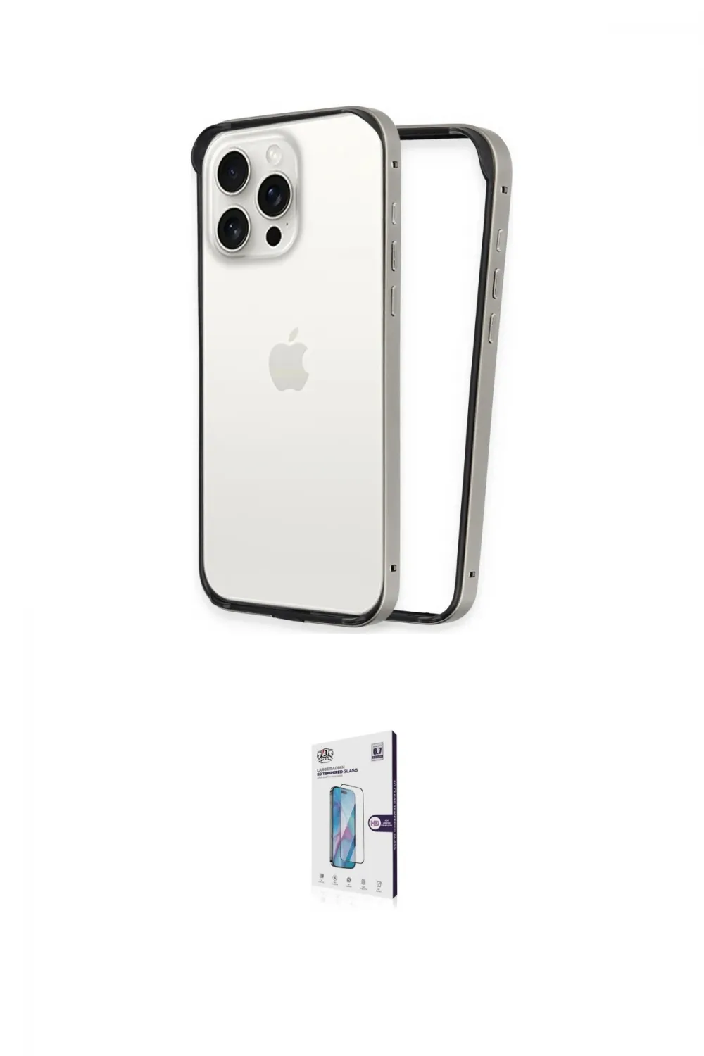 ieg™ iPhone 15 Pro Max Kılıf Pusula Asil Koleksiyonu - Siyah Bilvis 0.18mm Plus Cam Ekran Koruyucu
