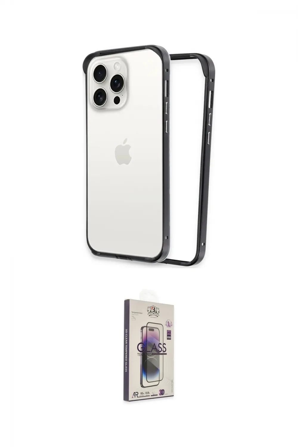 ieg™ iPhone 15 Pro Max Kılıf Pusula Asil Koleksiyonu - Siyah Bilvis 3D Cam Ekran Koruyucu