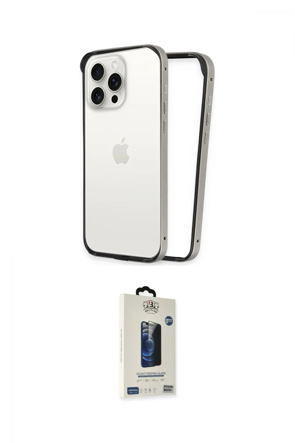 ieg™ iPhone 15 Pro Max Kılıf Pusula Asil Koleksiyonu - Siyah Bilvis Hayalet Cam Ekran Koruyucu