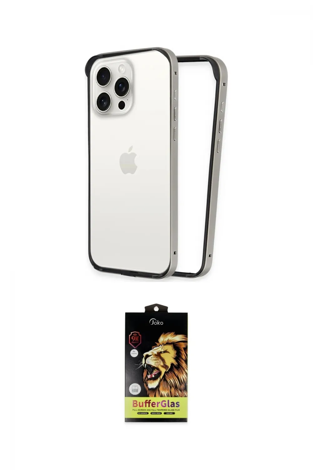 ieg™ iPhone 15 Pro Max Kılıf Pusula Asil Koleksiyonu - Siyah Buffer Cam Ekran Koruyucu