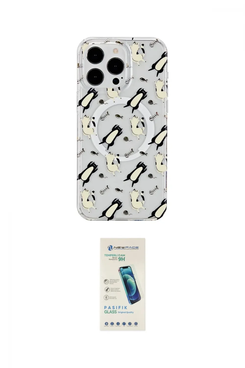 ieg™ iPhone 15 Pro Max Kılıf Pusula Form - Şeffaf Pasifik Cam Ekran Koruyucu