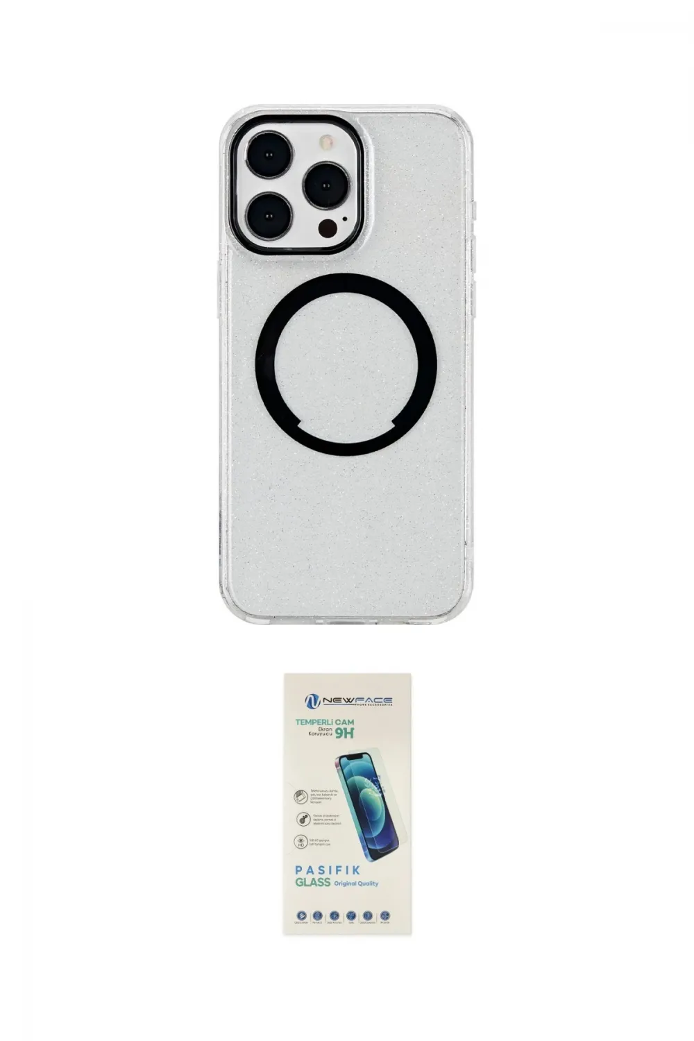 ieg™ iPhone 15 Pro Max Kılıf Pusula Form - Şeffaf Pasifik Cam Ekran Koruyucu