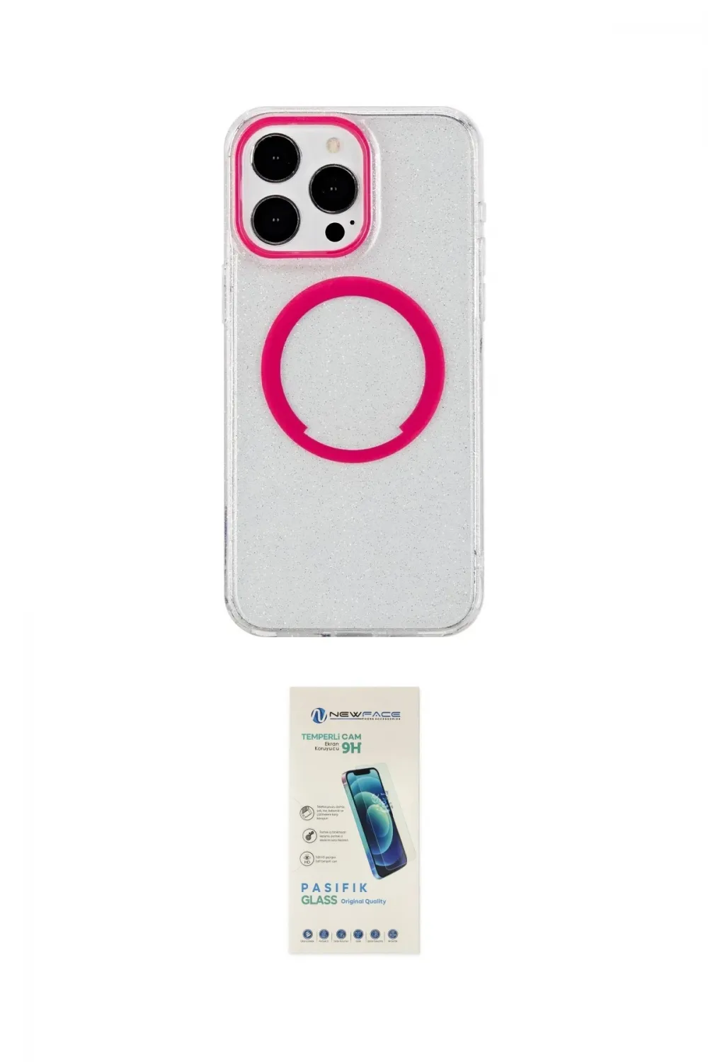 ieg™ iPhone 15 Pro Max Kılıf Pusula Form - Şeffaf Pasifik Cam Ekran Koruyucu