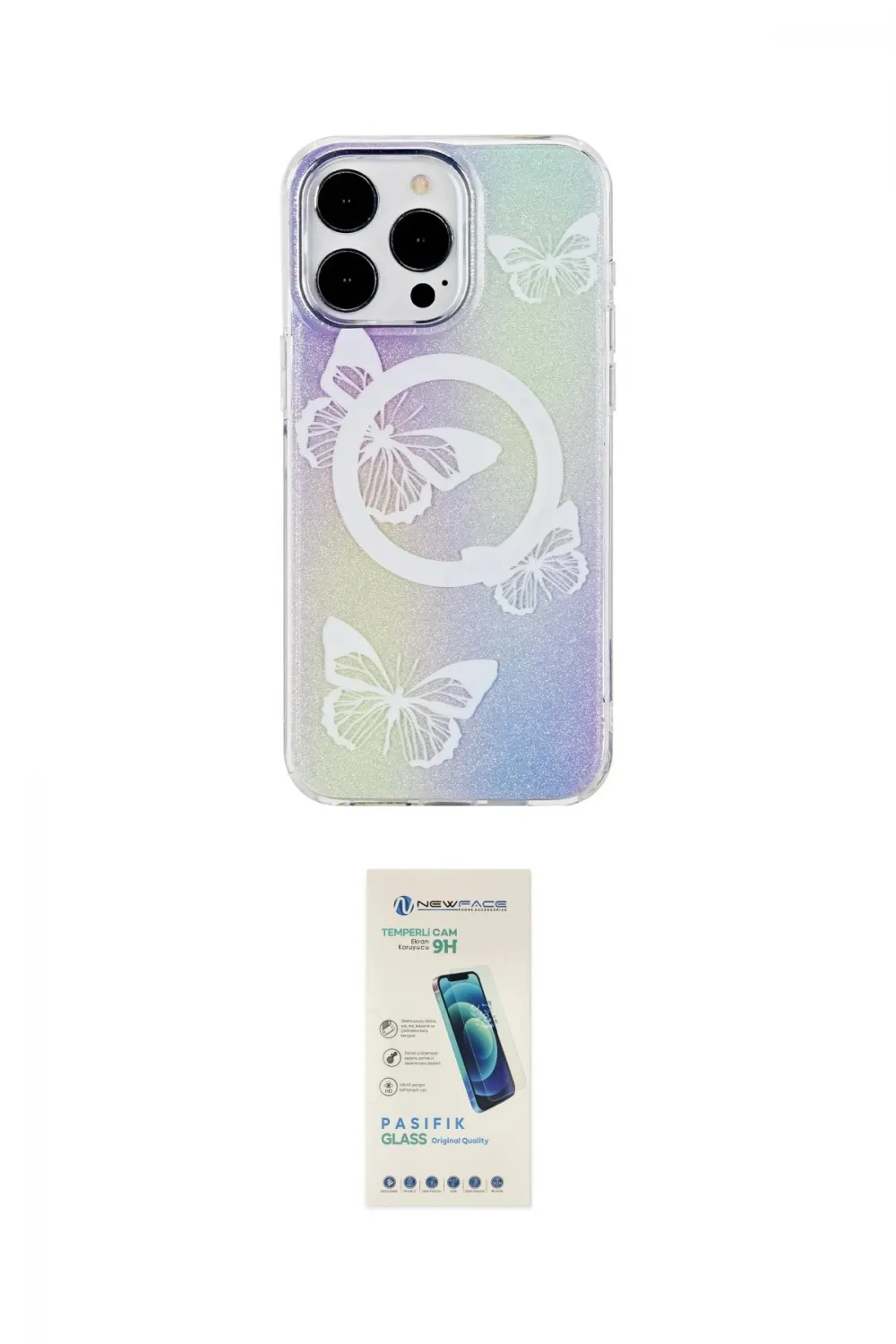 ieg™ iPhone 15 Pro Max Kılıf Pusula Form - Şeffaf Pasifik Cam Ekran Koruyucu