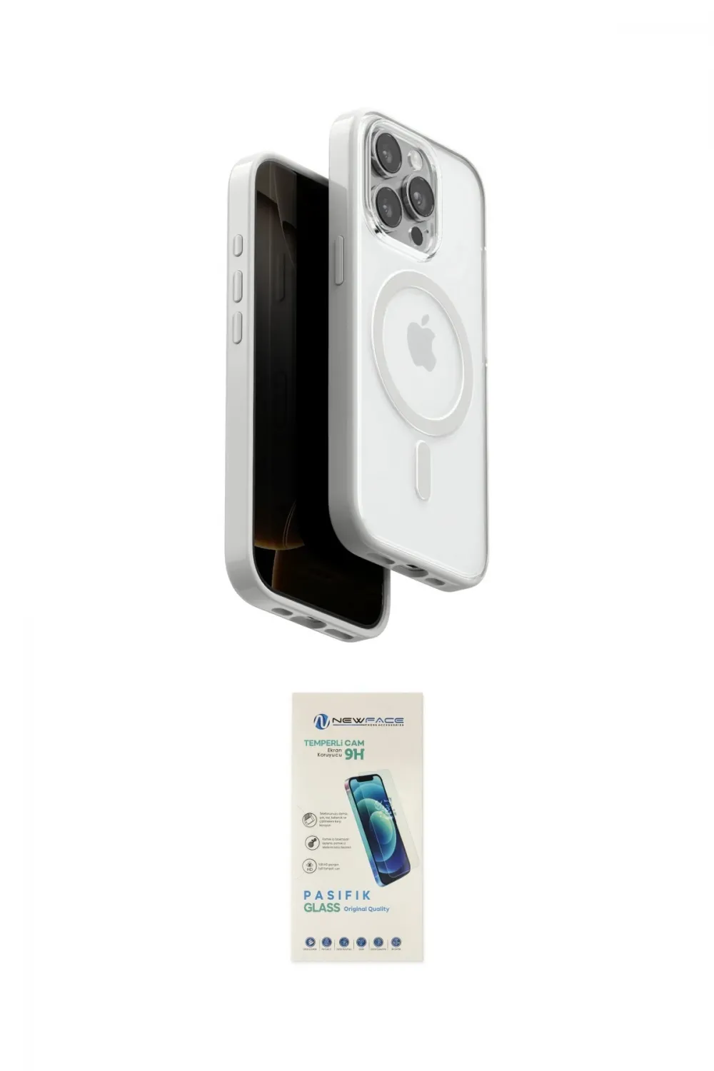ieg™ iPhone 15 Pro Max Kılıf Pusula Form Serisi - Şeffaf Pasifik Cam Ekran Koruyucu