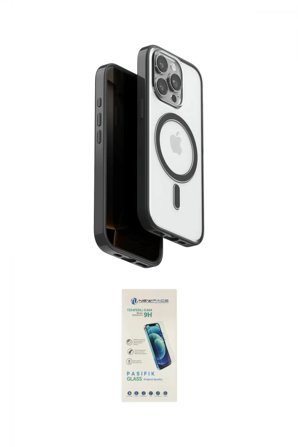 ieg™ iPhone 15 Pro Max Kılıf Pusula Form Serisi - Şeffaf Pasifik Cam Ekran Koruyucu