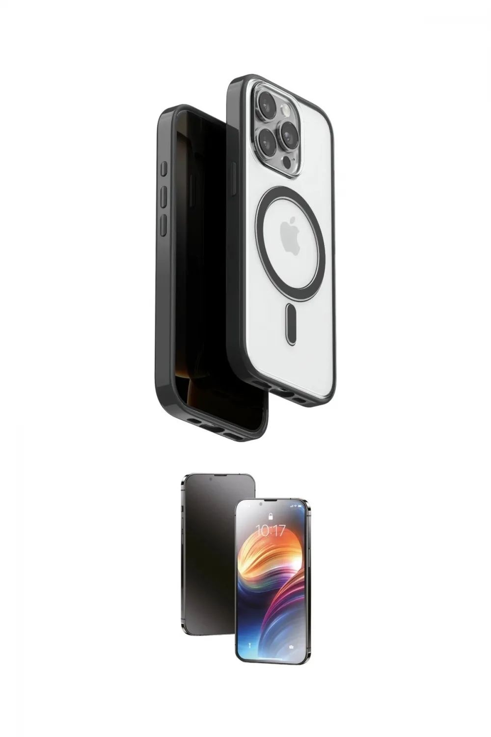 ieg™ iPhone 15 Pro Max Kılıf Pusula Form Serisi - Siyah 3D Antistatik Mat Seramik Nano Ekran Koruyucu