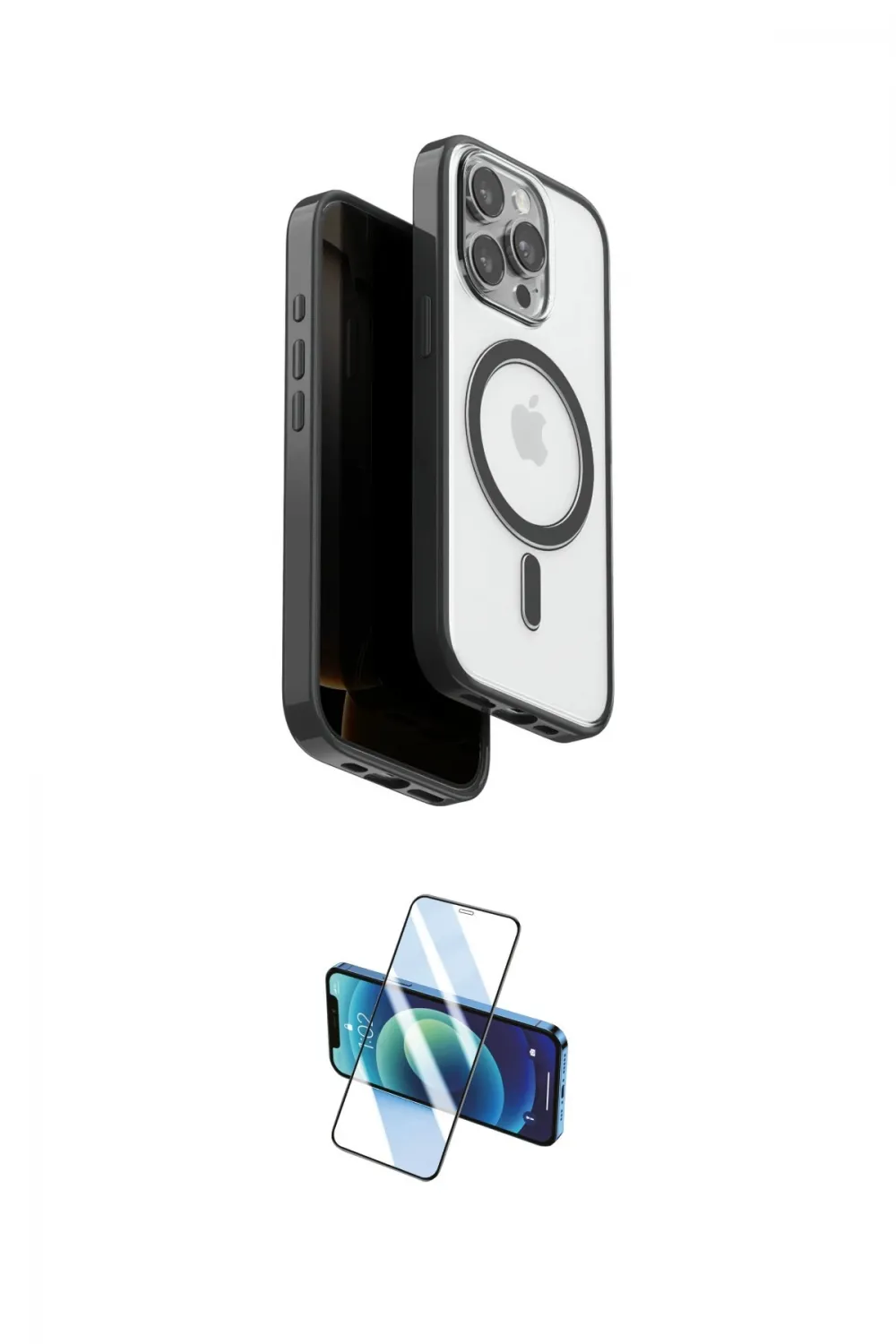 ieg™ iPhone 15 Pro Max Kılıf Pusula Form Serisi - Siyah 3D Antistatik Seramik Nano Ekran Koruyucu