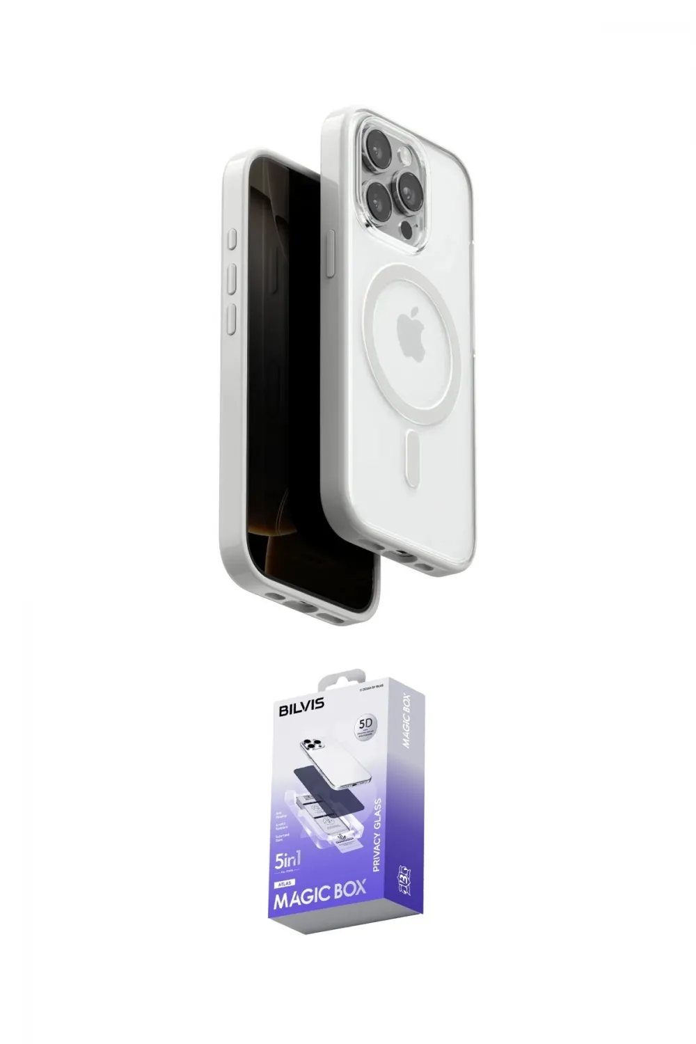 ieg™ iPhone 15 Pro Max Kılıf Pusula Form Serisi - Siyah Bilvis 5in1 5D Magic Hayalet Cam Ekran Koruyucu