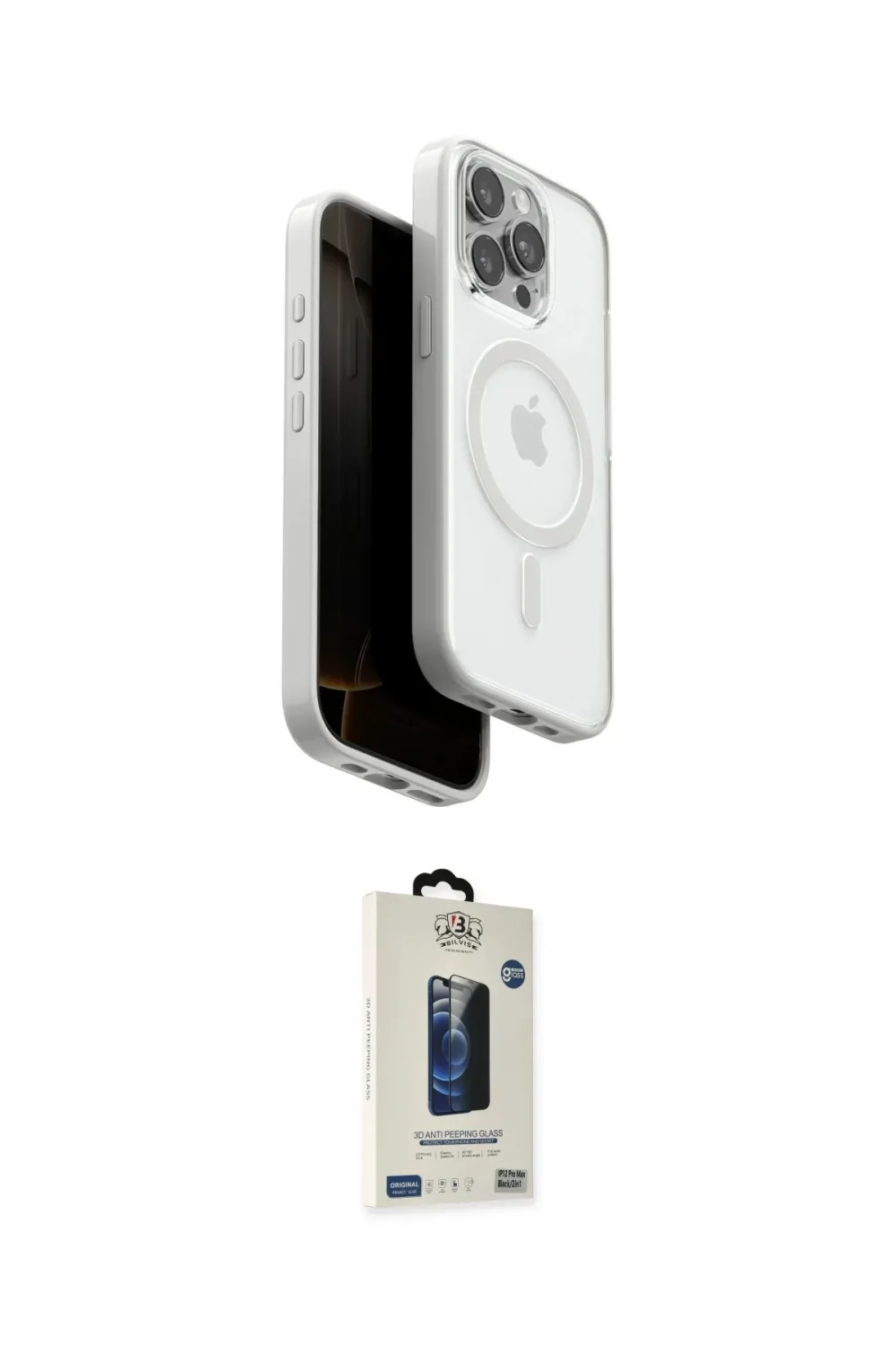 ieg™ iPhone 15 Pro Max Kılıf Pusula Form Serisi - Siyah Bilvis Hayalet Cam Ekran Koruyucu