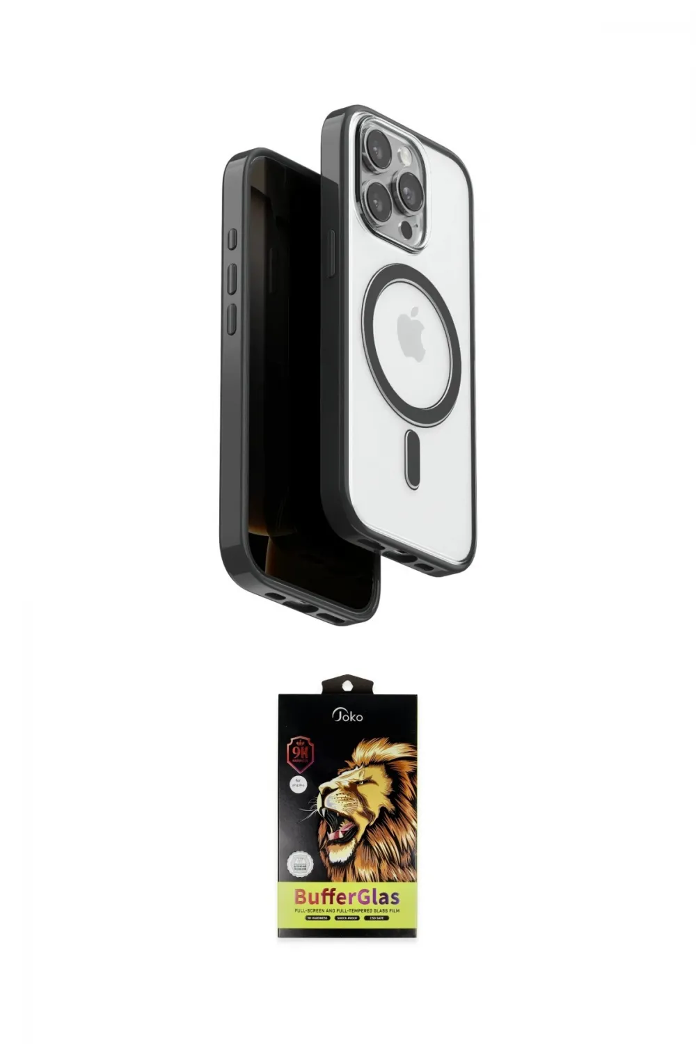 ieg™ iPhone 15 Pro Max Kılıf Pusula Form Serisi - Siyah Buffer Cam Ekran Koruyucu