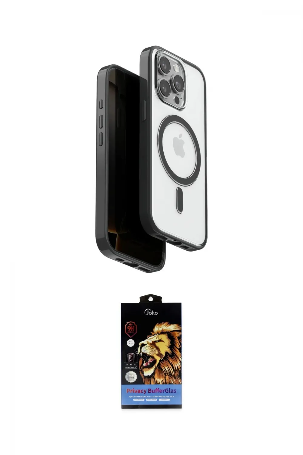 ieg™ iPhone 15 Pro Max Kılıf Pusula Form Serisi - Siyah Buffer Hayalet Cam Ekran Koruyucu