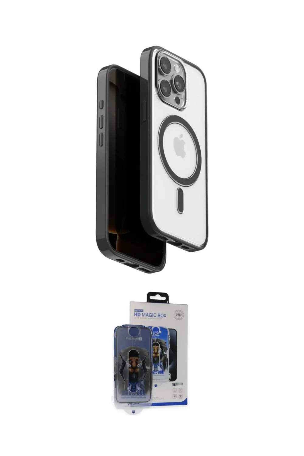 ieg™ iPhone 15 Pro Max Kılıf Pusula Form Serisi - Siyah Vanessa Magic Cam