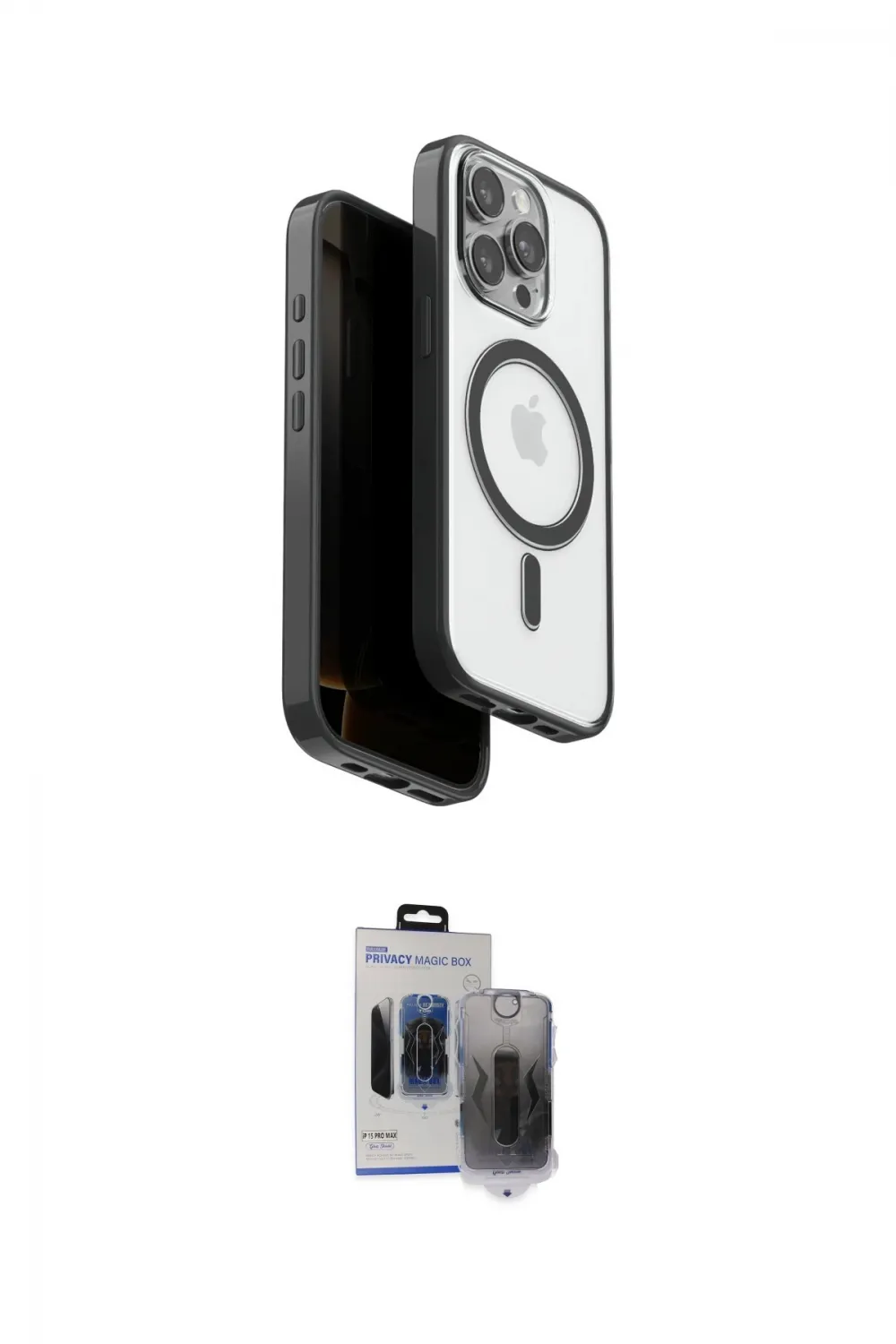 ieg™ iPhone 15 Pro Max Kılıf Pusula Form Serisi - Siyah Vanessa Magic Hayalet Cam