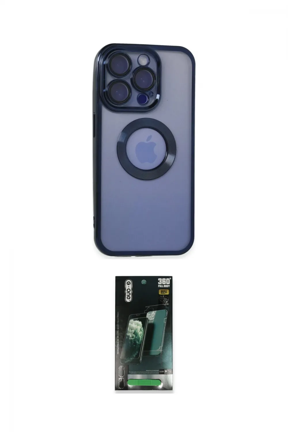 ieg™ iPhone 15 Pro Max Kılıf Pusula Form - Siyah 360 Mat Full Body Arka Koruyucu