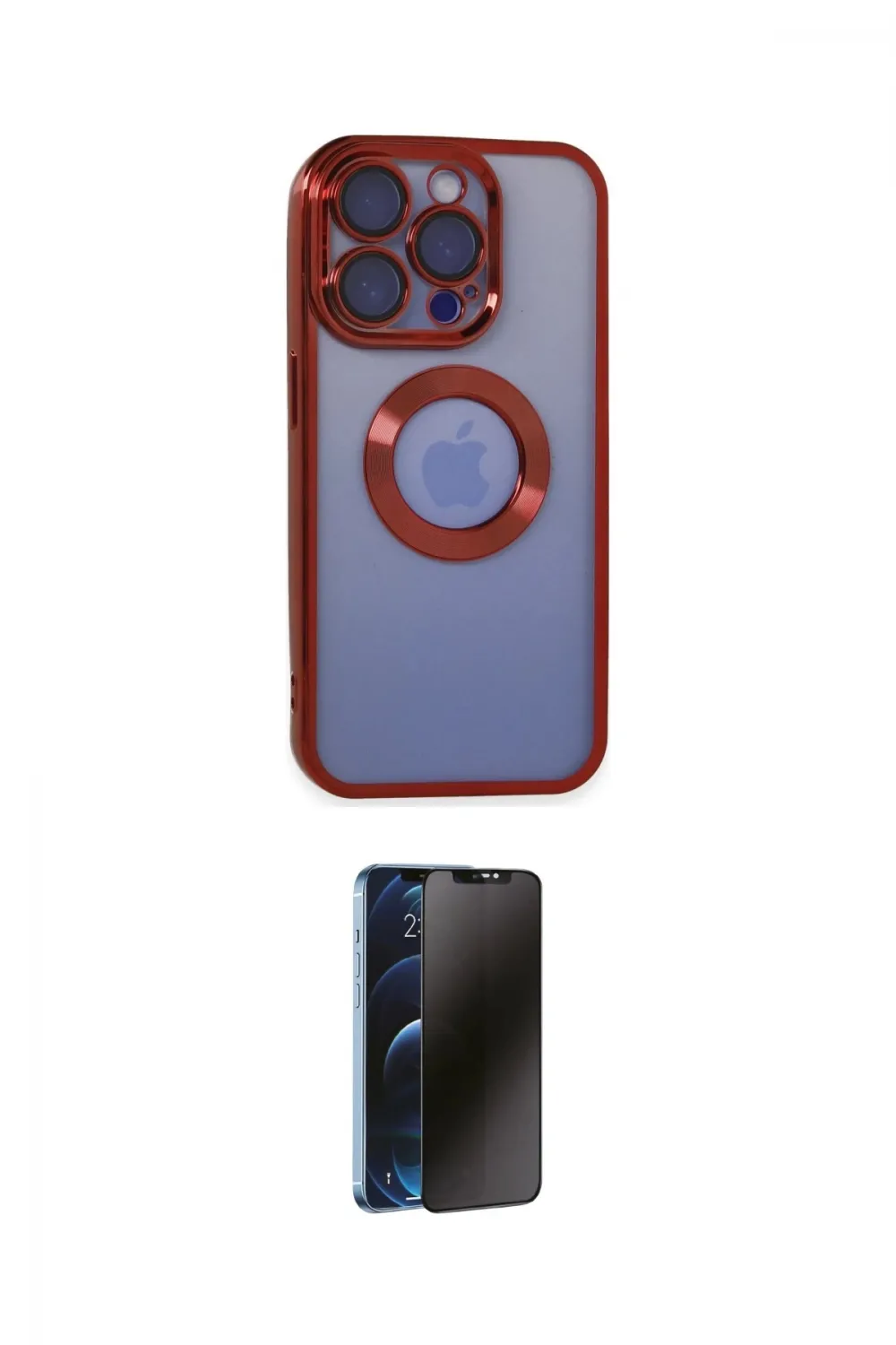 ieg™ iPhone 15 Pro Max Kılıf Pusula Form - Siyah 3D Antistatik Hayalet Cam Ekran Koruyucu