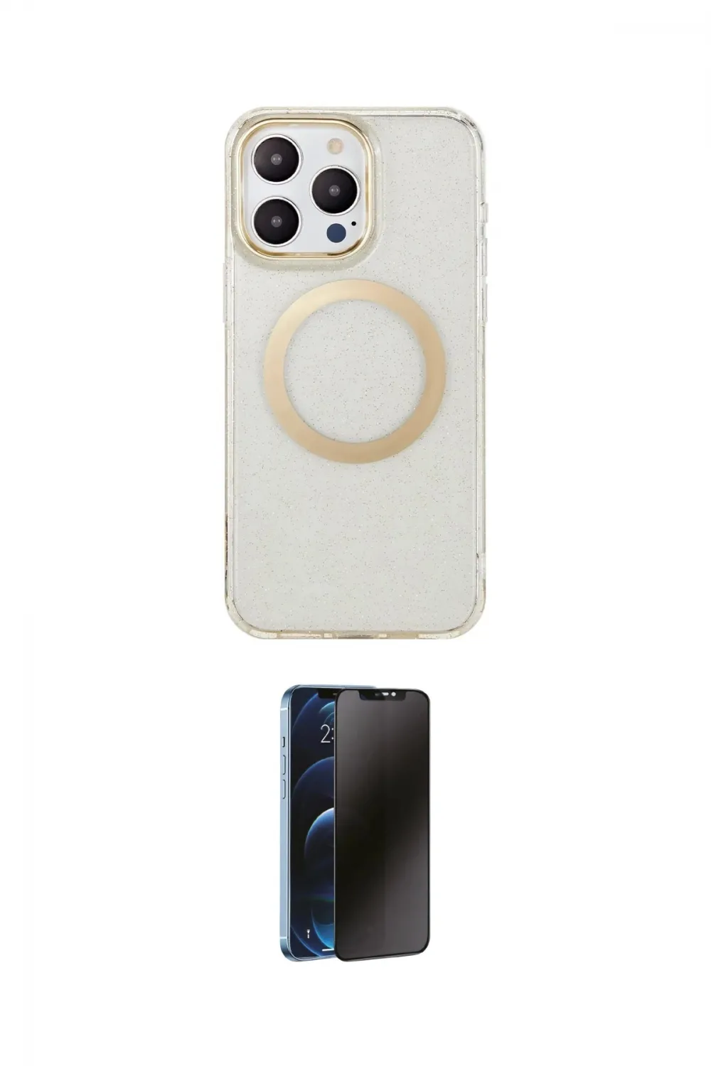 ieg™ iPhone 15 Pro Max Kılıf Pusula Form - Siyah 3D Antistatik Hayalet Cam Ekran Koruyucu