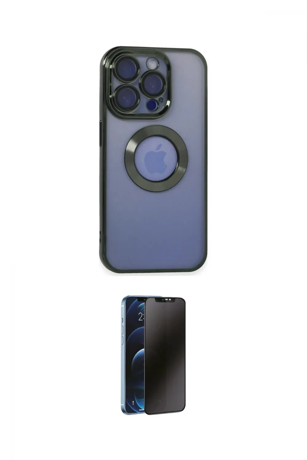 ieg™ iPhone 15 Pro Max Kılıf Pusula Form - Siyah 3D Antistatik Hayalet Cam Ekran Koruyucu