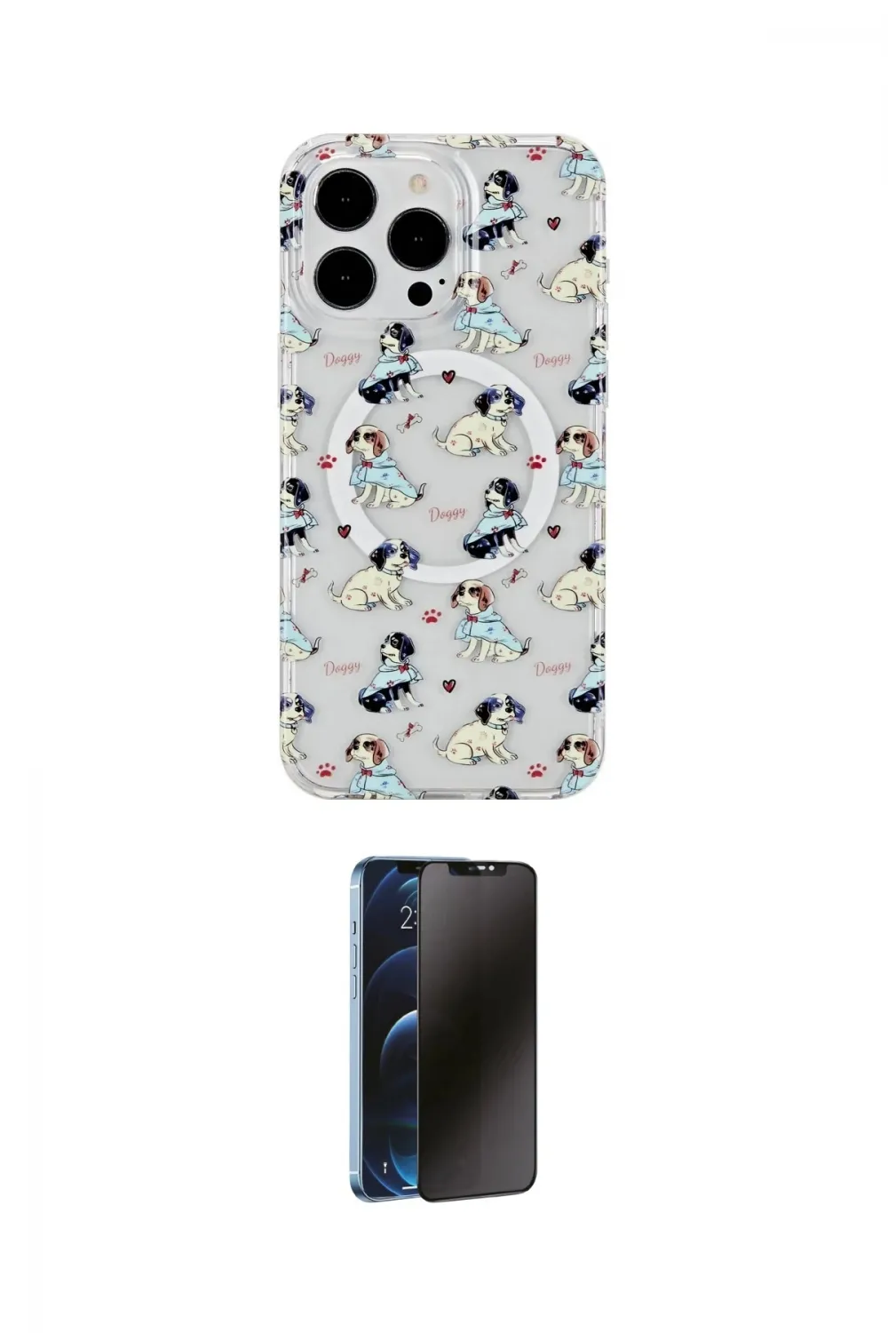 ieg™ iPhone 15 Pro Max Kılıf Pusula Form - Siyah 3D Antistatik Hayalet Cam Ekran Koruyucu
