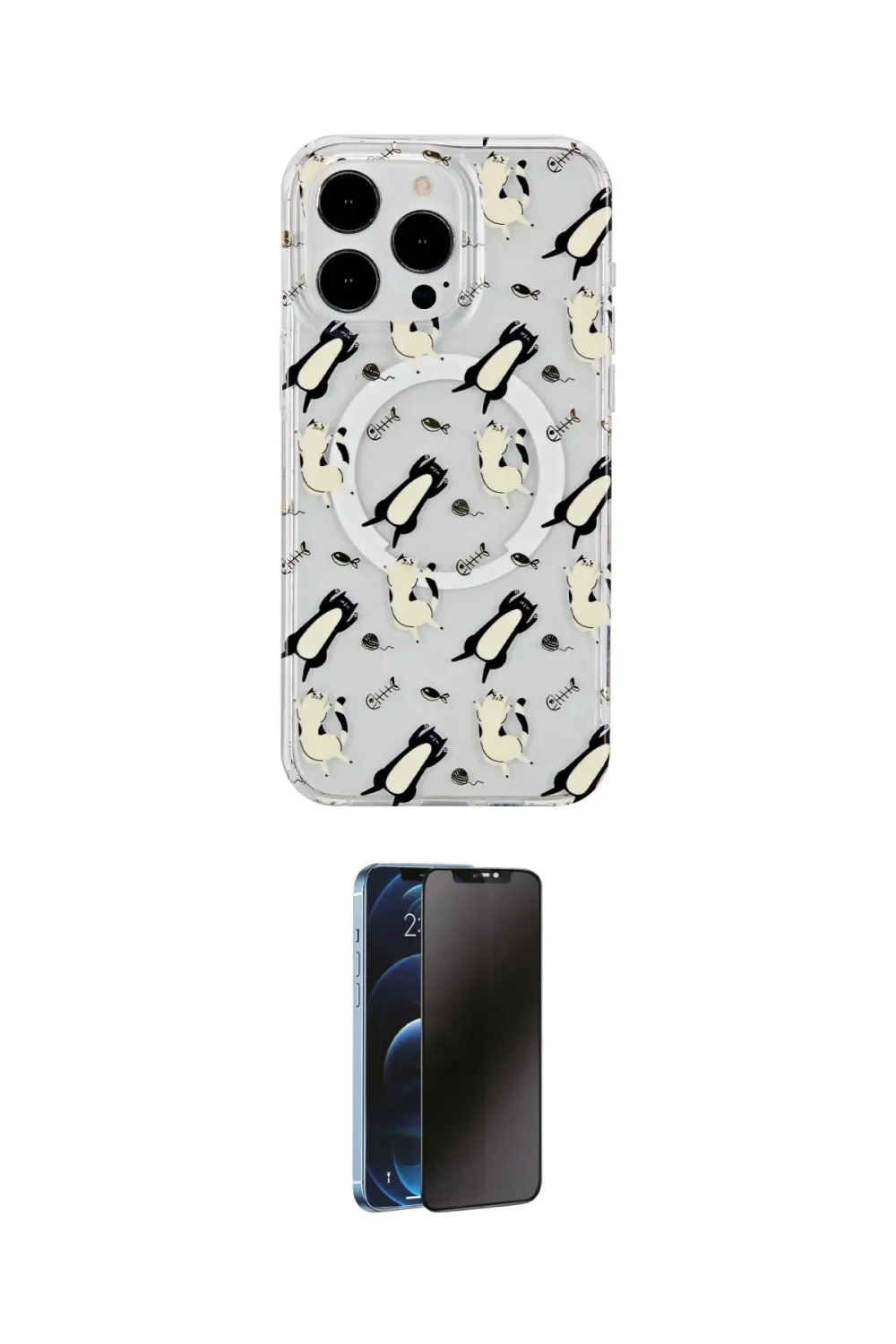 ieg™ iPhone 15 Pro Max Kılıf Pusula Form - Siyah 3D Antistatik Hayalet Cam Ekran Koruyucu