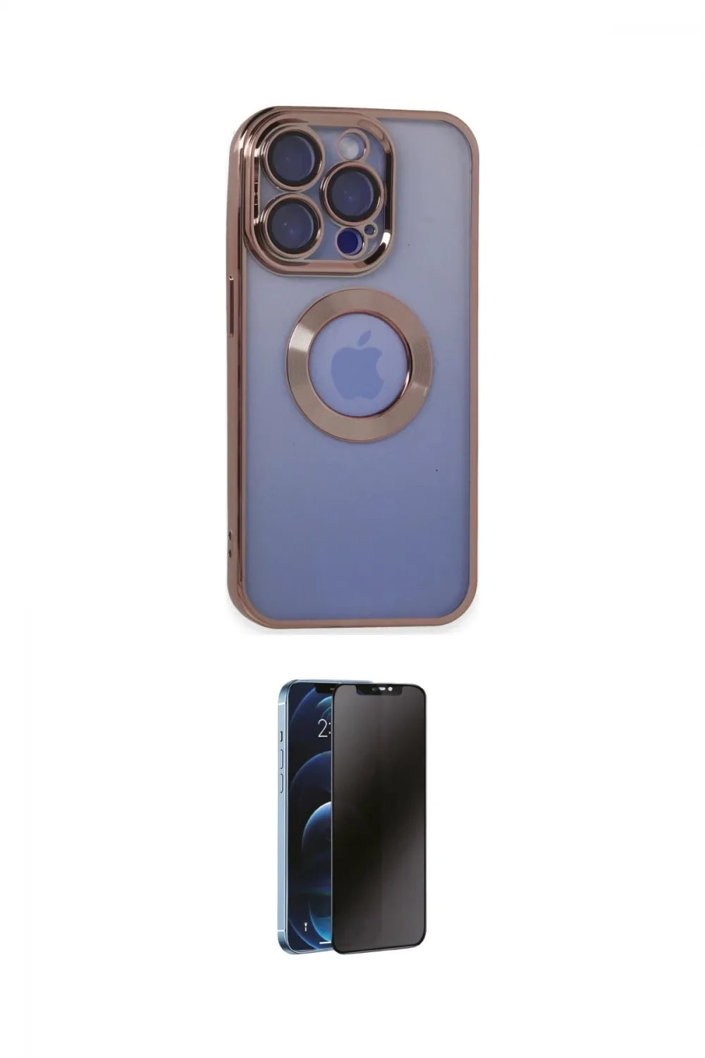 ieg™ iPhone 15 Pro Max Kılıf Pusula Form - Siyah 3D Antistatik Hayalet Cam Ekran Koruyucu