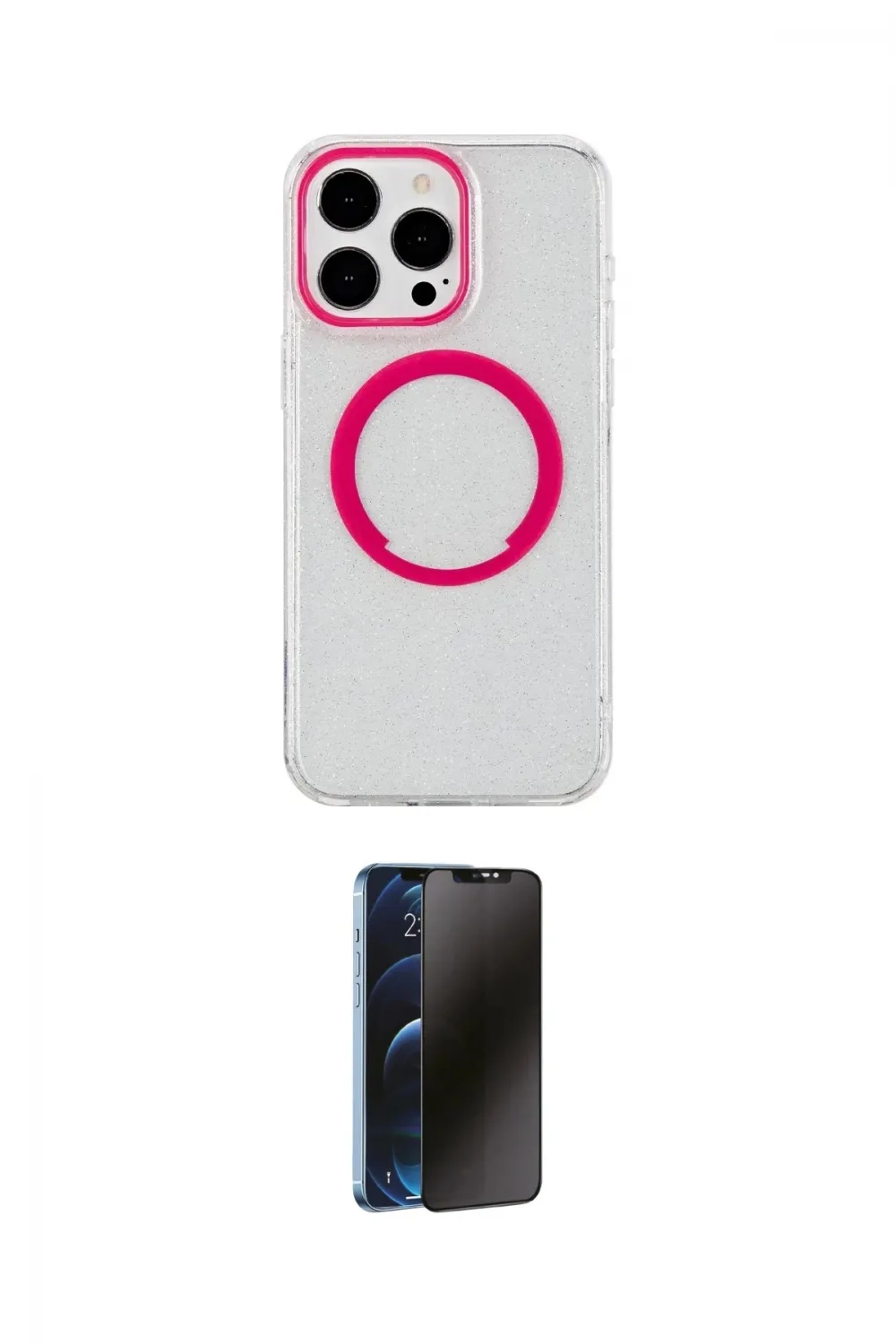 ieg™ iPhone 15 Pro Max Kılıf Pusula Form - Siyah 3D Antistatik Hayalet Cam Ekran Koruyucu