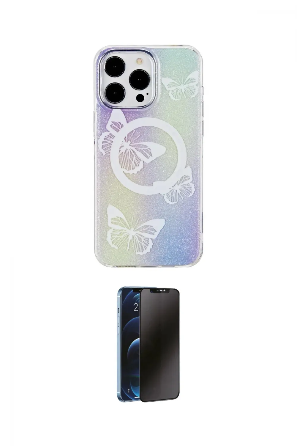 ieg™ iPhone 15 Pro Max Kılıf Pusula Form - Siyah 3D Antistatik Hayalet Cam Ekran Koruyucu
