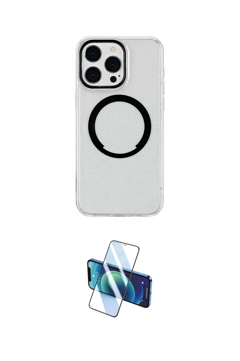 ieg™ iPhone 15 Pro Max Kılıf Pusula Form - Siyah 3D Antistatik Seramik Nano Ekran Koruyucu