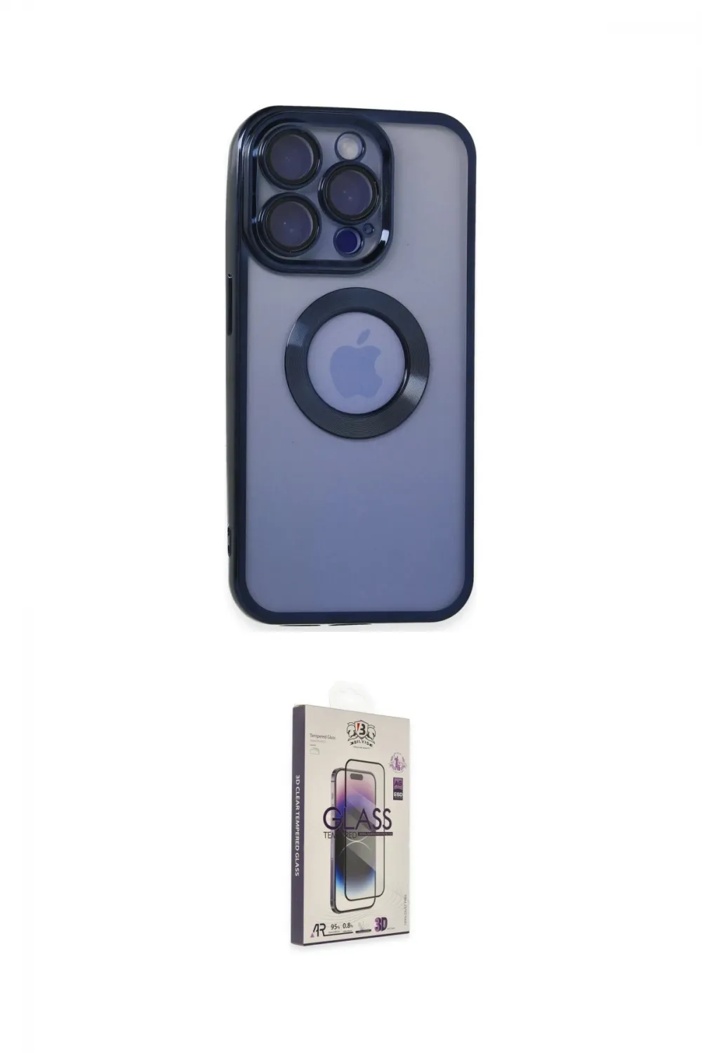 ieg™ iPhone 15 Pro Max Kılıf Pusula Form - Siyah Bilvis 3D Cam Ekran Koruyucu