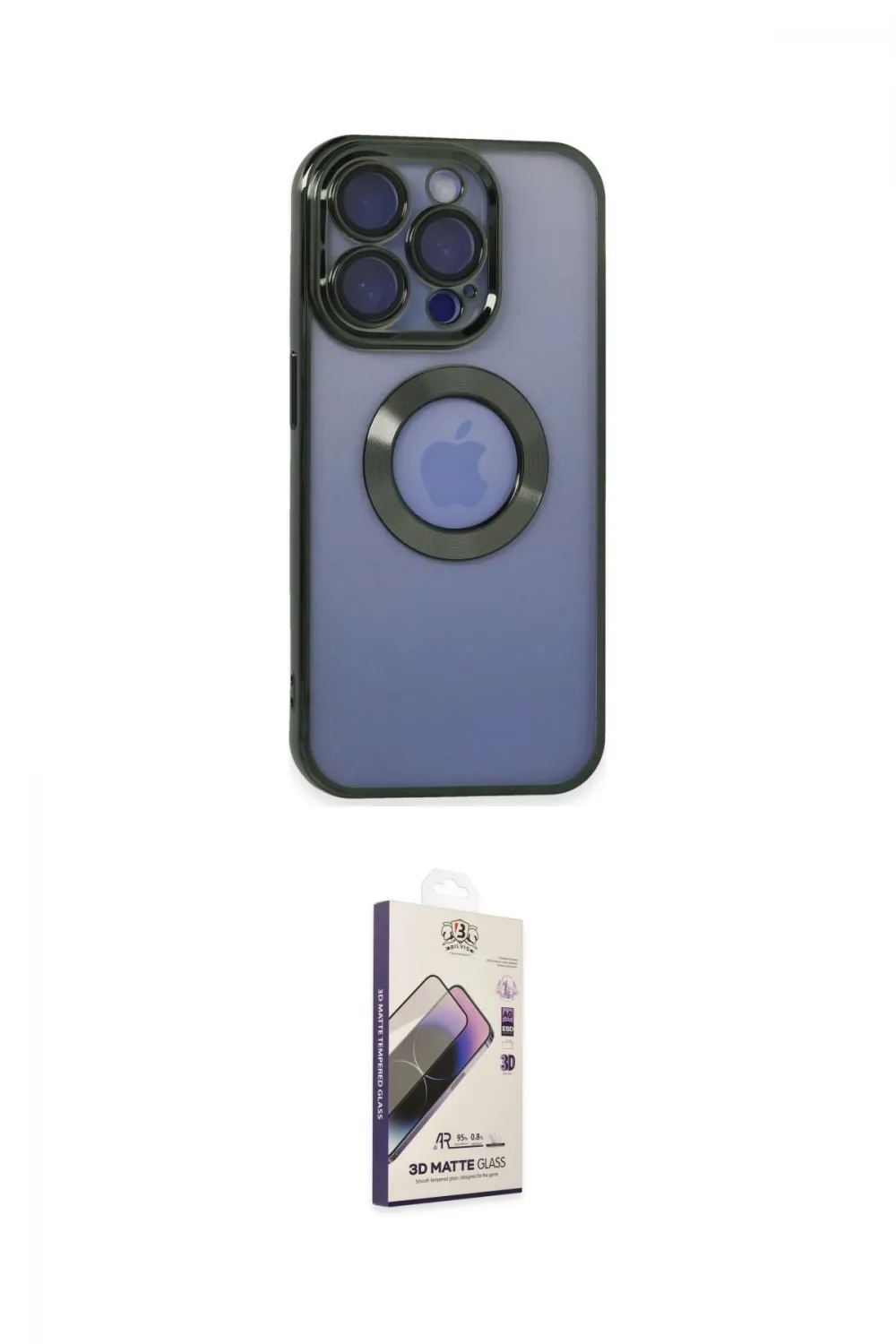 ieg™ iPhone 15 Pro Max Kılıf Pusula Form - Siyah Bilvis 3D Mat Cam Ekran Koruyucu