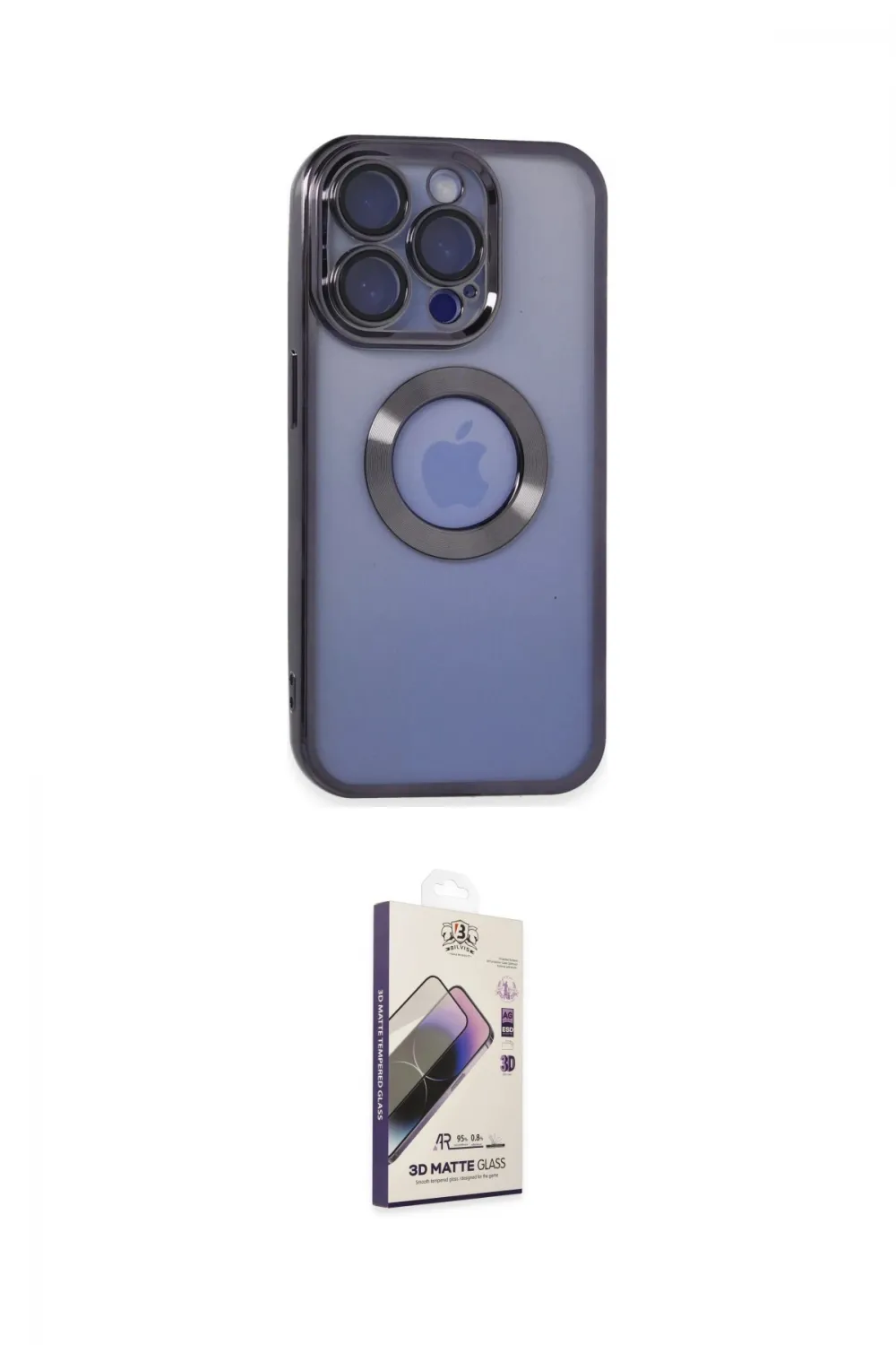 ieg™ iPhone 15 Pro Max Kılıf Pusula Form - Siyah Bilvis 3D Mat Cam Ekran Koruyucu